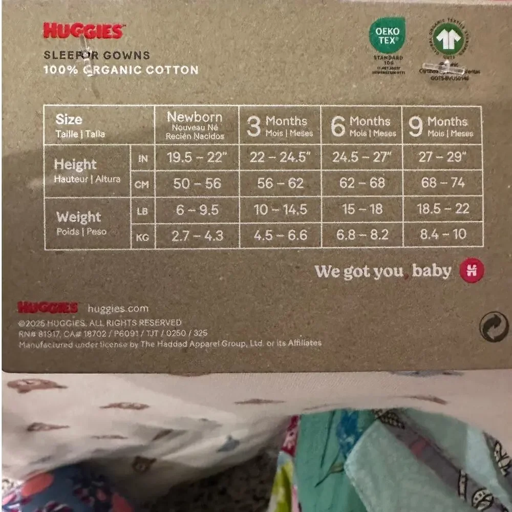 NWT Huggies Babywear 2 Pack Organic Cotton Ribbed Sleeper Gowns 3M Woodland
